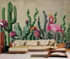 Sfondi Cactus Flamingo Carta da parati murale per soggiorno Po Carta da contatto dipinta a mano Murales Parete 3d Personalizza