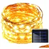 Stringhe Led String Lights Filo di rame Fata Luce natalizia 10M 100Leds Illuminazione solare stellata per feste in giardino Patio Matrimonio Drop Dh6Oi