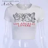 Damen-T-Shirt Artsu Kawaii Angel Print T-Shirt für Frauen Sommerkleidung Crop Tops Casual Baumwolle Kurzarm Top Tees T-Shirt ASTS60791 T231024