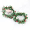 Decorative Flowers 3PCS Christmas Mini Wreath Flower With Fake Berry For Wedding Navidad Party Table Candle Holder Decor DIY Crafts Packing