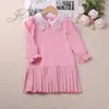 Vestidos de menina humor urso vestido de manga comprida com lapela estilo princesa europeu e americano vestidos casuais roupa 2-6 anos