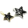 Pendant Necklaces Gold-Plated Hand Knocked Natural Black Obsidian Stone Star Shape Necklace