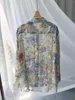 女性用ブラウス女性用フランスのロマンチックなシルクブラウス夏の水彩印刷マイクロ透明な女性ターンダウンカラーシャツのトップス