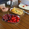 Edelstahl-Bootspaletten-Blechteller, Tabletts, Zuhause, Outdoor, Camping, Grillgeschirr, Küche, Geschirr, Lebensmittel, Snacks, Obst, Kuchen, Huhn, Abendessen, Metall-Aufbewahrungsservice-Teller