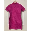 Women's stand collar short sleeve knitted jacquard weave letter pattern bodycon tunic sexy dress SML