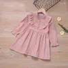 Abiti da ragazza Primavera Velluto a coste Rosa Abito con volant Decorazione Abbigliamento per bambini Bambino per ragazze 2-6 anni