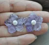Boucles d'oreilles Z12036, véritable naturel, 25mm, fleur d'améthyste violette, perle blanche