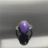 クラスターリング15mm天然紫色のシャロイトリングジュエリー女性のための男性ラブラックギフトクリスタルストーンシルバービーズ宝石調整可能