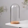 Couvercle de Cloche en forme de dôme en verre, Base en bois et liège, support de micropaysage, pot de cloche pour plantes à fleurs, Vase, ornements de Table, décoration de la maison