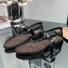 Dress Shoes Ballet Flat Woman Mesh Hollow Outs Mary Jane Genuine Leather Loafers Rivet Studded Summer Walking Women 231024