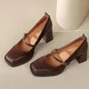 Robe chaussures printemps est cuir talons mocassins femmes plate-forme mi-talon oxford pompes slip-on bout carré rétro