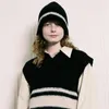 Bérets Designer coréen paresseux vent rayé couleur correspondant tiré cheveux tricoté seau chapeau femmes automne hiver atmosphère froide