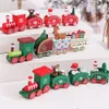 Juldekorationer trä tågprydnader Santa Cake Decoration Merry Navidad Year Party Table Kids Gifts Toys 231023