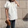 Women's Blouses 2023 Summer Three-dimensional Relief Design Loose And Slim Puff Sleeve Solid Color Commuter Short-sleeved Shirt For Women