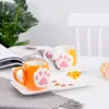 Kubki Śliczne kotka kubka kubka kreskówka 3D claw Ceramiczne naczynia z pokrywką mleko śniadanie płatki owsiane urodzinowe prezenty świąteczne 231023