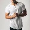 Camiseta masculina 897504629 treinamento masculino fitness verão esportes lazer cor sólida botão colarinho manga curta camiseta casual masculino