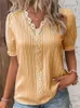 Damesblouses Zomer Dames Effen Top Mode V-hals Korte mouw Casual Kantoor Vrouwelijke Tops Shirts Elegant 2023 Shirt