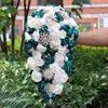 Flores de casamento JaneVini 2023 Bling Strass Cachoeira Buquês De Noiva Verde Escuro Marfim Fita Artificial Em Cascata Bouquet Para Noiva