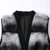 Lady Fashion Rex Rabbit Fur Gilet Women Fashion Winter Fur Vest Chinchilla Wool Belt