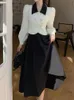 Two Piece Dress Spring Elegant Set Women Casual Slim Korean Coat Black Pleated Gothic Vintage Midi Skirt Office Lady Srts 231024