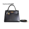 Women Box Leather Handbag Black Glossy Box Calfskin High End Hand Honey Wax Thread Order Women's Bag L with logo