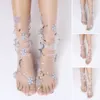 Женские носки, модные цветочные кружевные летние прозрачные длинные тюлевые дышащие сетчатые ультратонкие носки