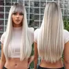 Perucas sintéticas emmor longo platina loira peruca branca com bang para mulheres natural reta cosplay perucas resistente ao calor fibra sintética hairl231024