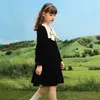 Vestidos da menina primavera outono meninas vestido de festa manga longa plissado hem vestido com arco crianças aniversário roupas de casamento 5-14 anos