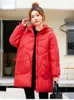 Płaszcze damskie okopy 2023 Down Cotton Jacket Women Korean Fashion Winter Hooded Long Parka Big Pockets WITRPOOF Growid Botton Padded