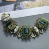 Bangle Retro Court Style Zware Oma Groene Geometrische Langwerpige Glazen Parel Kristal Armband Voor Dames Feestsieraden