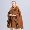 KASKA KAPE HÖG KVALITET KVINNS WOOLEN CARDIGANS FAUX PUR BALL PATCHWORK LOSS PLUS STORLEK Office Lady's Cape Winter Thick Outterwear Cloak Coat 231023