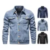 Vestes pour hommes Printemps Hommes Denim Veste Revers Simple Boutonnage Couleur Solide Moto Jeans Slim Fit Coton Casual Noir Bleu Manteaux