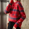 Women's Sweaters Simplee O-neck Fashion Christmas Sweaters Women Long Sleeve Autumn Winter Deer Print Knitted Female Pullover Ladies SweaterL231024