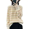 Women's Sweaters Luxurious 100 Pure Cashmere Sweater For Women High End Stripes Round Neck Autumn Winter Contrasting Color Jacquard