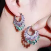 Dangle Earrings Tassel Drop Purple Blue Crystal Big Round Hanging Rhinestone For Women Wedding Party Jewerly Sale 2023