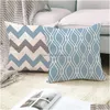 Cushion/Decorative Pillow Cushion Decorative Lake Blue White Geometric Linen Pillowcase Sofa Er Home Decoration Can Be Customized Fo Dhcwx