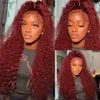 Synthetic 12-34 Inch Wave Frontal Wigs 13x4 13X6 Red Brazilian HD Lace Front Wig 99J Bury Deep Curly Human Hair Wigsl231024