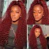 Perucas frontais sintéticas de 12 a 34 polegadas 13x4 13x6 Red Brasilian HD Lace Front Wig 99J Bury Deep Curly Human Human Wigsl231024