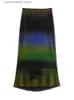 Vestido de dos piezas Moda Una manga Impreso Falda de tul Conjunto de dos piezas Elegante O-cuello Tie-dye Jersey Trajes delgados 2023 Street Ladies Chic Outfit T231024