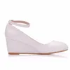 Dress Shoes Women Fashion High Heels Shoes Plus Size Platform Wedges Female Pumps Women White pu Buckle Ankle Strap Woman Wedding Shoes 231024