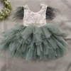 Girl Dresses Princess Baby Feather Dress 1st Birthday Party Toddler Girls Lace Flying Sleeve Summer Kids Tutu Clothing With Sashes