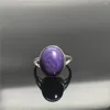 Anelli a grappolo 15mm Anello di Charoite viola naturale Gioielli per donne Uomini Amore Regalo fortuna Pietra di cristallo Perline d'argento Pietra preziosa Regolabile