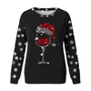 Frauen Hoodies Pailletten Rotwein Glas Frauen Weihnachten Pullover Stich Sweatshirt Rundhals Langarm Raglan Top Harajuku