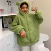 Women's Fur Faux Fur DIHOPE Autumn Winter Women's Coat Zip-up Kawaii Fleece Faux Fur Sweatshirt Long Sleeve Hooded Teddy Bear Ears Soft Hoodies 231024