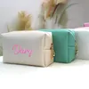 Cosmetic Bags Cases Personalized Embroidery Makeup Bag Handheld Portable Square Waterproof PU Toiletry Large Capacity Travel Wedding Supplies 231024