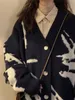 Damenpullover Frühling und Herbst College-Stil Oversize-Cardigan-Pullover weiblich ins American Retro Lazy Couple Strickmantel 231024