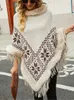 سترات كيب النسائية النسائية طباعة سترة شال للنساء الخريف/الشتاء أزياء الحرس الدافئ Cape Pullover Sweater Sweater Coat Female 231023