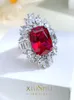 Anéis de cluster moda luxo artificial tesouro vermelho precisão 925 anel de prata incrustado com diamante de alto carbono retro banquete