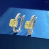 Boucles d'oreilles créoles en argent Sterling 925, carré 6 6mm, Zircon jaune éblouissant pour femmes, bijoux fins de fiançailles et de mariage