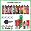 Top Sunfire Tornado 8000 -Puffs Einweg -Vape Vape Stift 600mAh wiederaufladbare Batterie 18ml Maschenspulen Elektronische Zigaretten vorgefüllte Vaporizer Bars Kits Direkt auf Lunge